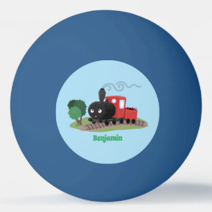 Cute steam train locomotive cartoon illustration ping pong ball
