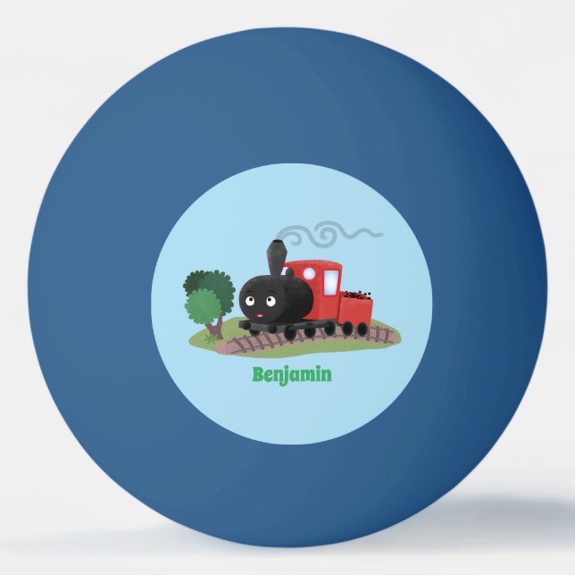 Cute steam train locomotive cartoon illustration ping pong ball (Front)