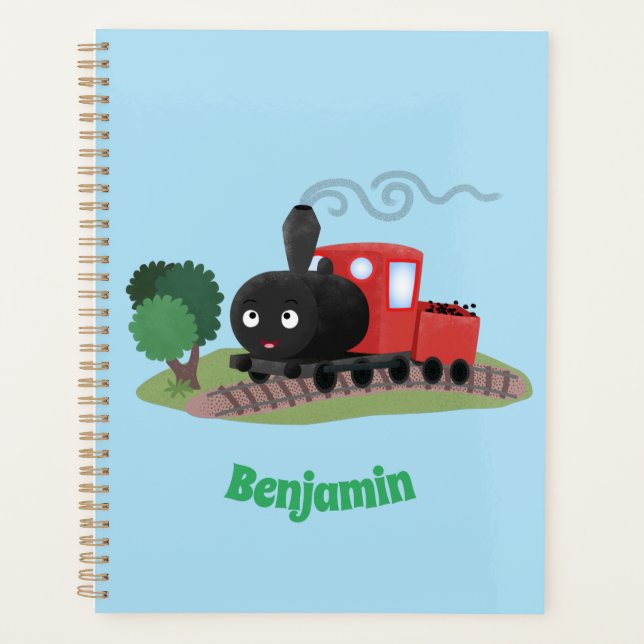 Cute steam train locomotive cartoon illustration planner (Front)