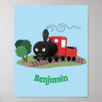 Cute steam train locomotive cartoon illustration