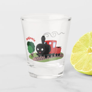 Cute steam train locomotive cartoon illustration shot glass