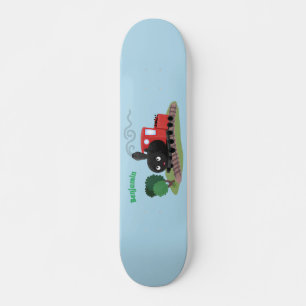 Cute steam train locomotive cartoon illustration skateboard