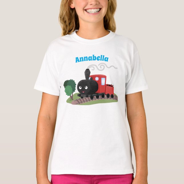 Cute steam train locomotive cartoon illustration T-Shirt (Front)