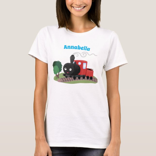 Cute steam train locomotive cartoon illustration T-Shirt (Front)