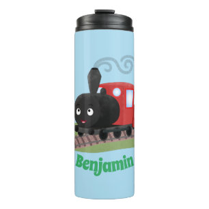 Cute steam train locomotive cartoon illustration thermal tumbler