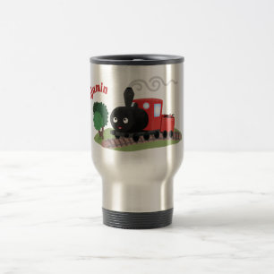 Cute steam train locomotive cartoon illustration travel mug