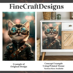 Cute Steampunk Adorable Cat Kitten G1 Decoupage Tissue Paper