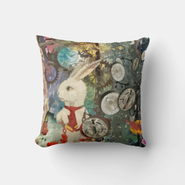 Cute steampunk Alice Wonderland white rabbit Cushion (Front)