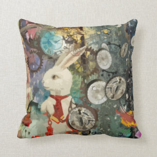 Cute steampunk Alice Wonderland white rabbit Cushion