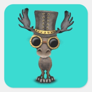 Cute Steampunk Baby Moose Square Sticker