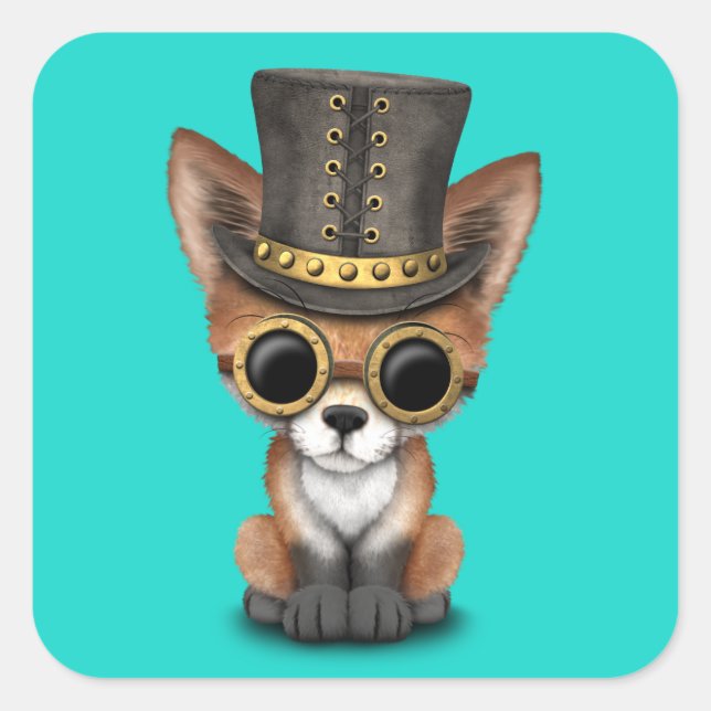 Cute Steampunk Baby Red Fox Square Sticker (Front)