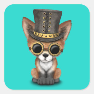 Cute Steampunk Baby Red Fox Square Sticker
