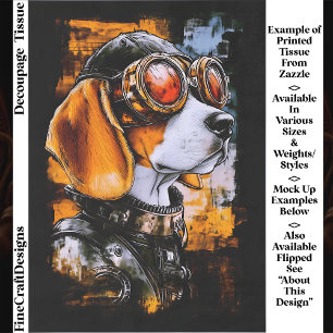 Cute Steampunk Beagle Dog Aviator EZ1R Decoupage Tissue Paper