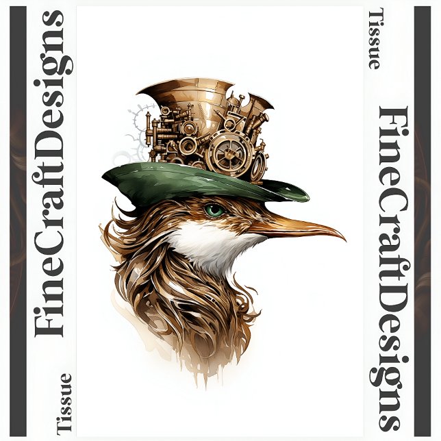 Cute Steampunk Bird Gears Cogs Hat Decoupage R 140 Tissue Paper (Creator Uploaded)