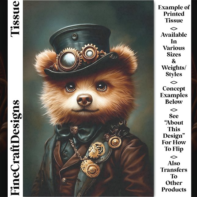 Cute Steampunk Brown Bear Portrait CL2 Decoupage Tissue Paper (Creator Uploaded)