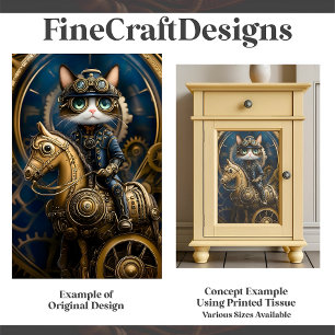 Cute Steampunk Cat On Brass Horse G3L Decoupage  Tissue Paper