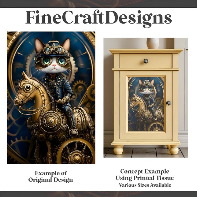 Cute Steampunk Cat On Brass Horse G3L Decoupage  Tissue Paper (Creator Uploaded)