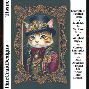 Cute Steampunk Cat, Top Hat, Frame DG4L Decoupage Tissue Paper