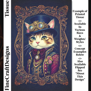Cute Steampunk Cat, Top Hat, Frame DG4LF Decoupage Tissue Paper