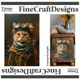 Cute Steampunk Cat Whimsical Attire A5R Decoupage Tissue Paper
