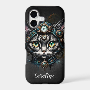 Cute steampunk cat with clocks and gears.