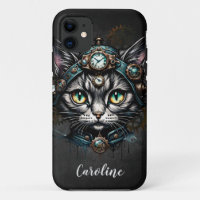 Cute steampunk cat with clocks and gears.