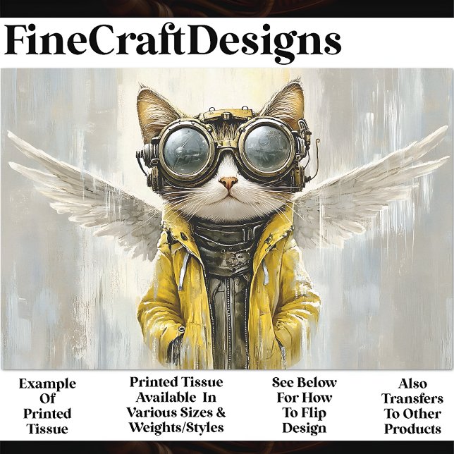 Cute Steampunk Cat With Wings, Rain AX8 Decoupage Tissue Paper (Creator Uploaded)