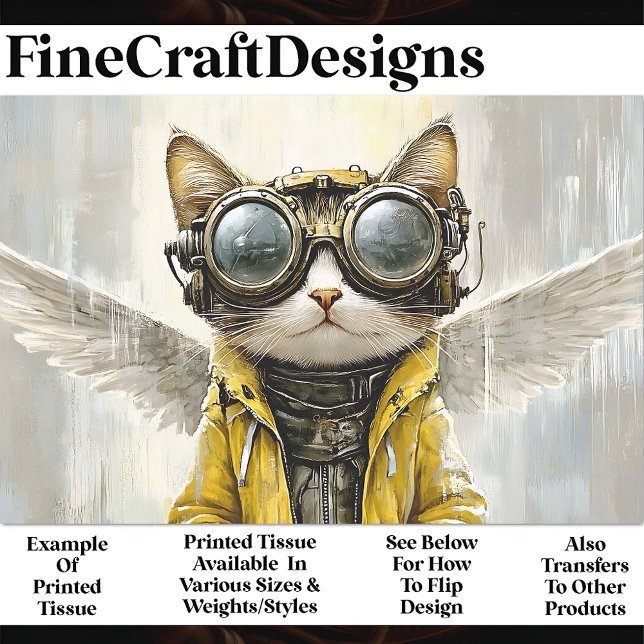Cute Steampunk Cat With Wings, Rain AX9 Decoupage Tissue Paper (Creator Uploaded)