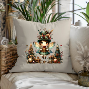 Cute Steampunk Christmas Fairy and Christmas Trees Cushion