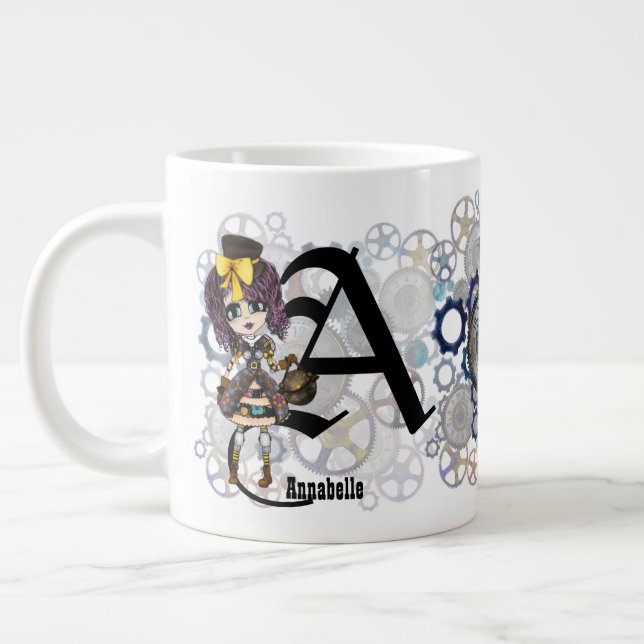 Cute Steampunk Cosplay Girl Named Gift Art LeahG Large Coffee Mug (Left)