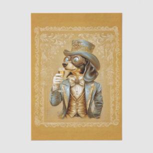 Cute Steampunk Dachshund Dog, Glass FS1L Decoupage Tissue Paper