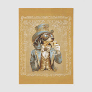 Cute Steampunk Dachshund Dog, Glass FS1R Decoupage Tissue Paper