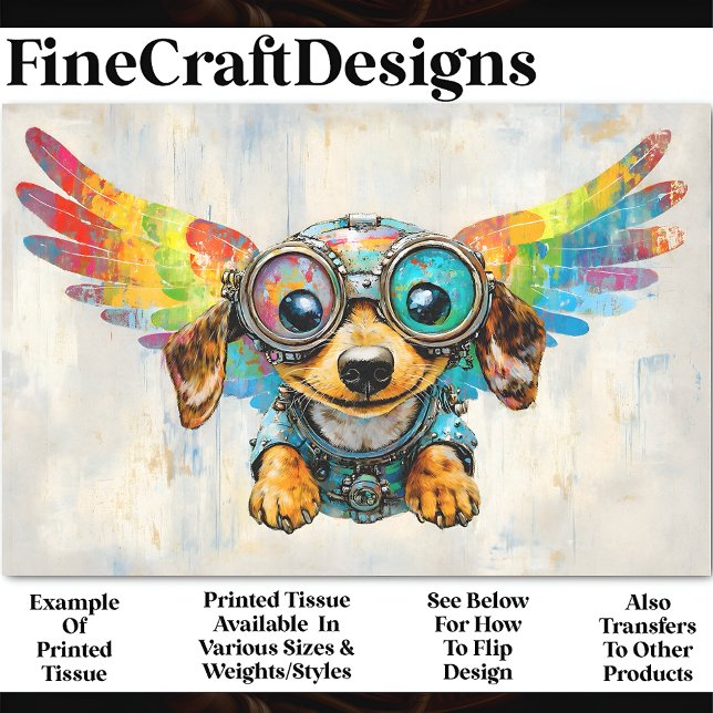 Cute Steampunk Dachshund With Wings AV8 Decoupage Tissue Paper (Creator Uploaded)