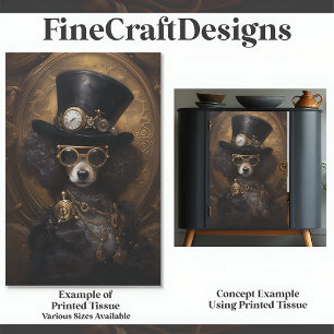 Cute Steampunk Dog In Hat Painting D3R Decoupage Tissue Paper