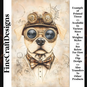 Cute Steampunk Dog, Sepia Blueprint AS6 Decoupage Tissue Paper