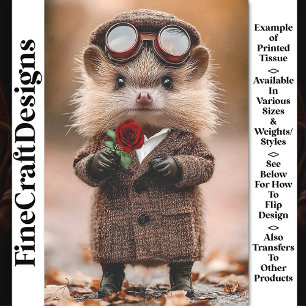 Cute Steampunk Hedgehog + Flower AH4 Decoupage Tissue Paper