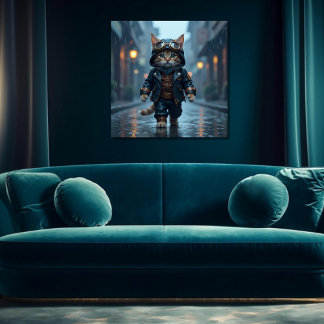 Cute Steampunk Kitten Walking in the Rain Poster