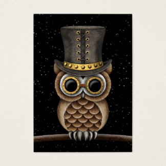 Cute Steampunk Owl on a Branch with Stars