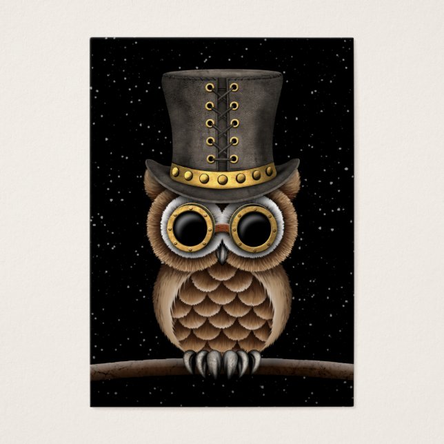 Cute Steampunk Owl on a Branch with Stars (Front)