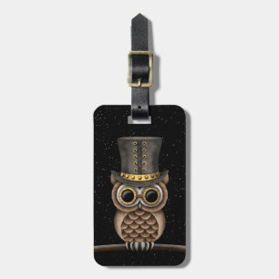 Cute Steampunk Owl on a Branch with Stars Luggage Tag