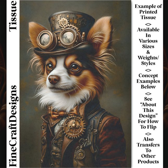 Cute Steampunk Papillon Dog Portrait CQ1 Decoupage Tissue Paper (Creator Uploaded)
