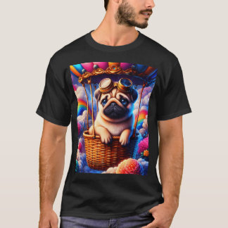 Cute steampunk pug in a a basket of an airballon t T-Shirt