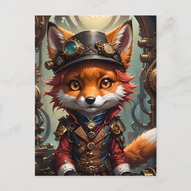 Cute Steampunk Red Fox Postcard (Front)