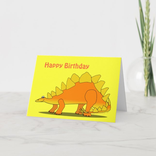 Cute Stegosaurus Dinosaur Birthday Card Template (Front)