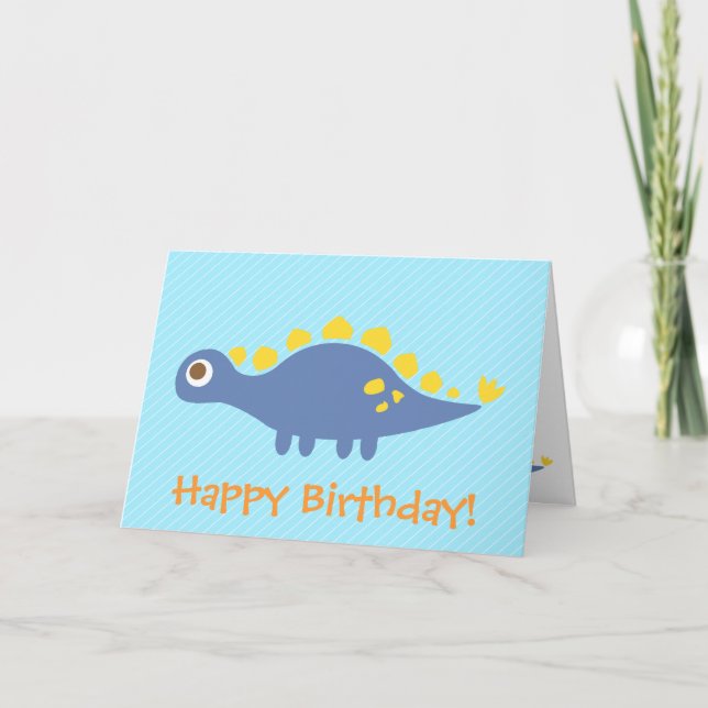 Cute Stegosaurus dinosaur kids happy birthday Card (Front)