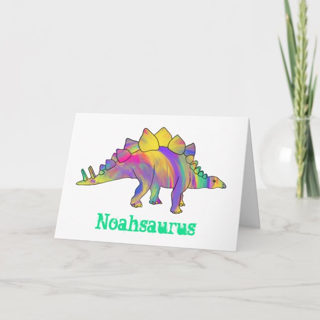 Cute Stegosaurus Dinosaur Personalised Birthday Holiday Card (Front)