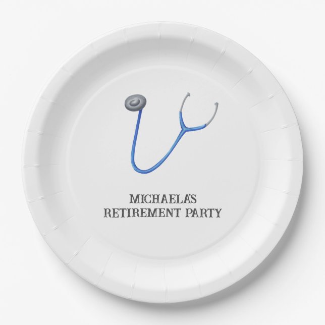 Cute Stethoscope Doctor Nurse Retirement Paper Plate (Front)