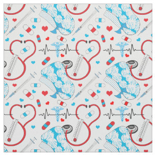 Cute Stethoscope Nurse Doctor EKG Pattern Fabric