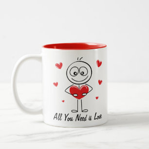 Cute Stick Figure All You Need Is Love Design Two-Tone Coffee Mug