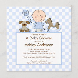 Cute Stick Figure Boy Baby Shower Invitation